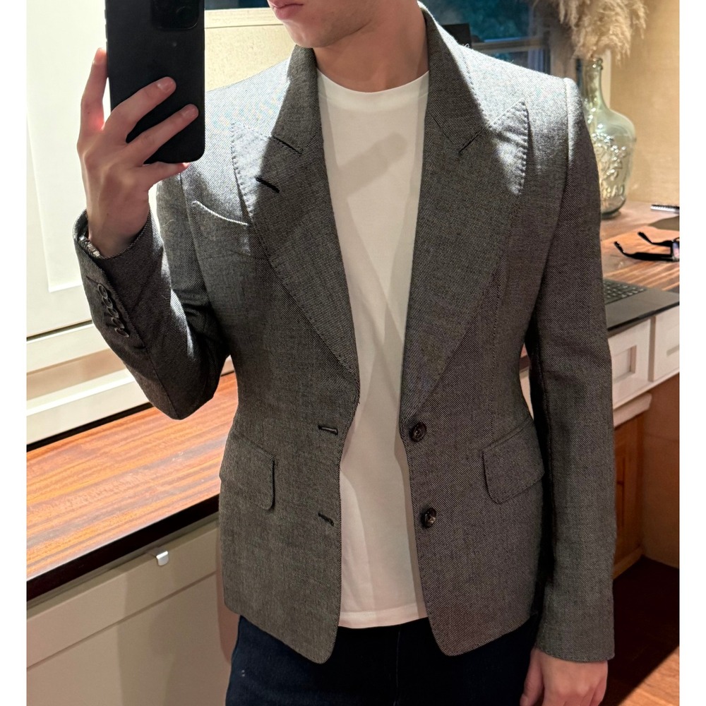 Tom Ford Mens Grey Wool Cashmere Peak Lapel Blazer Jacket Size 40 XS Italy